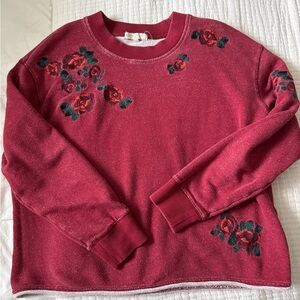 Madewell Miles Cropped Embroidered Rose sweatshirt - Red, size M